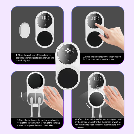 Rechargeable Wall-Mounted Toothbrush Sanitizer & Holder UV Cleaning & Air Drying