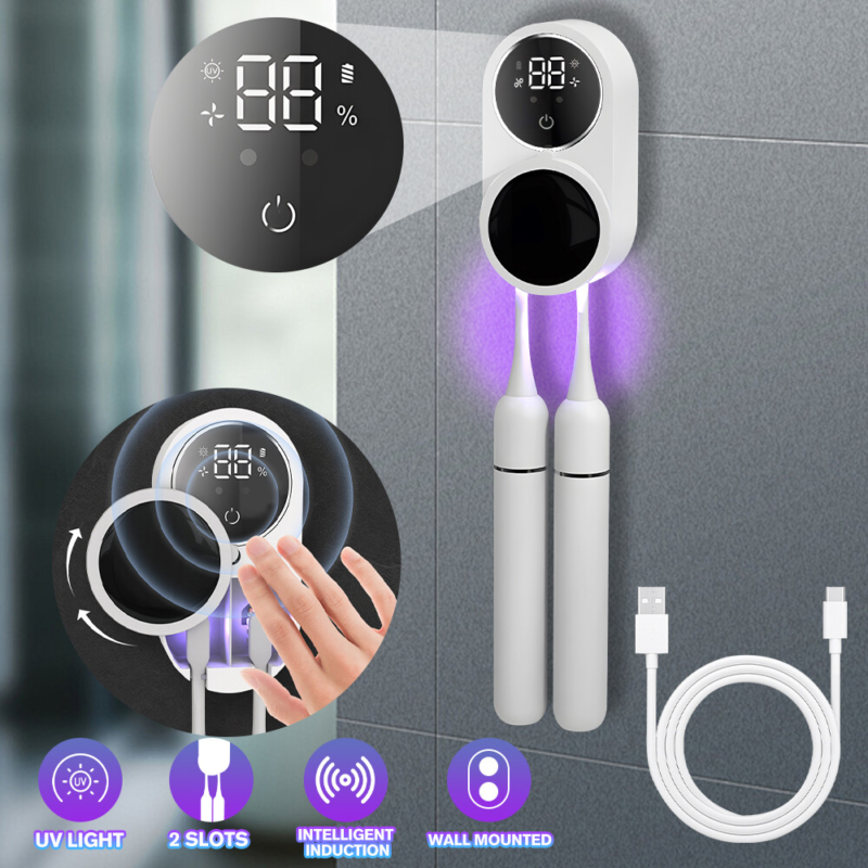 Rechargeable Wall-Mounted Toothbrush Sanitizer & Holder UV Cleaning & Air Drying
